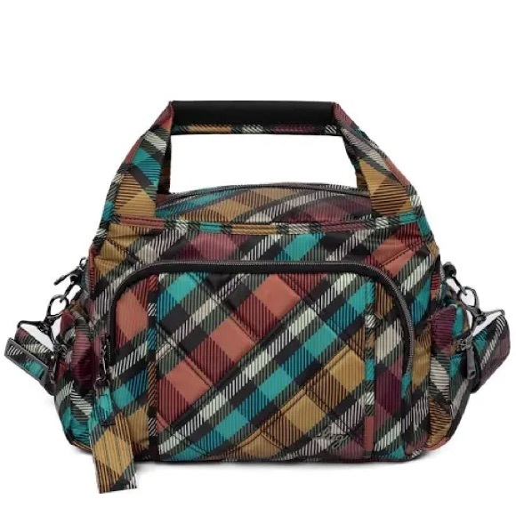 lug Handbags - Lug Rumble Satchel Bag Playful Plaid Autumn NEW RFID Crossbody Rainbow Quilted